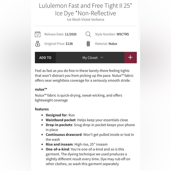 Lululemon fast and free right 25’ ice dye - Picture 5 of 10